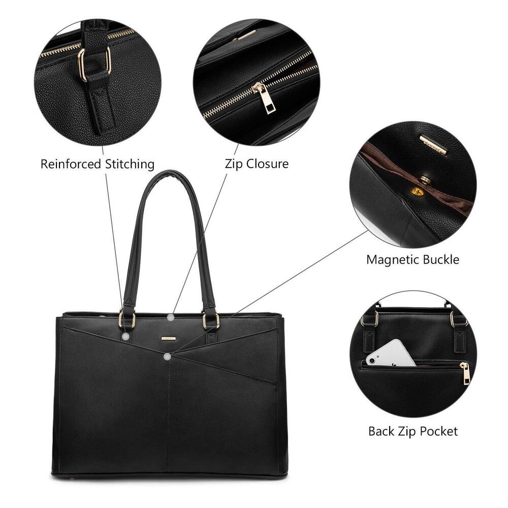 Laptop Tote Bag for Women 15.6 Inch Waterproof Leather Computer Bags - Picture 8 of 9